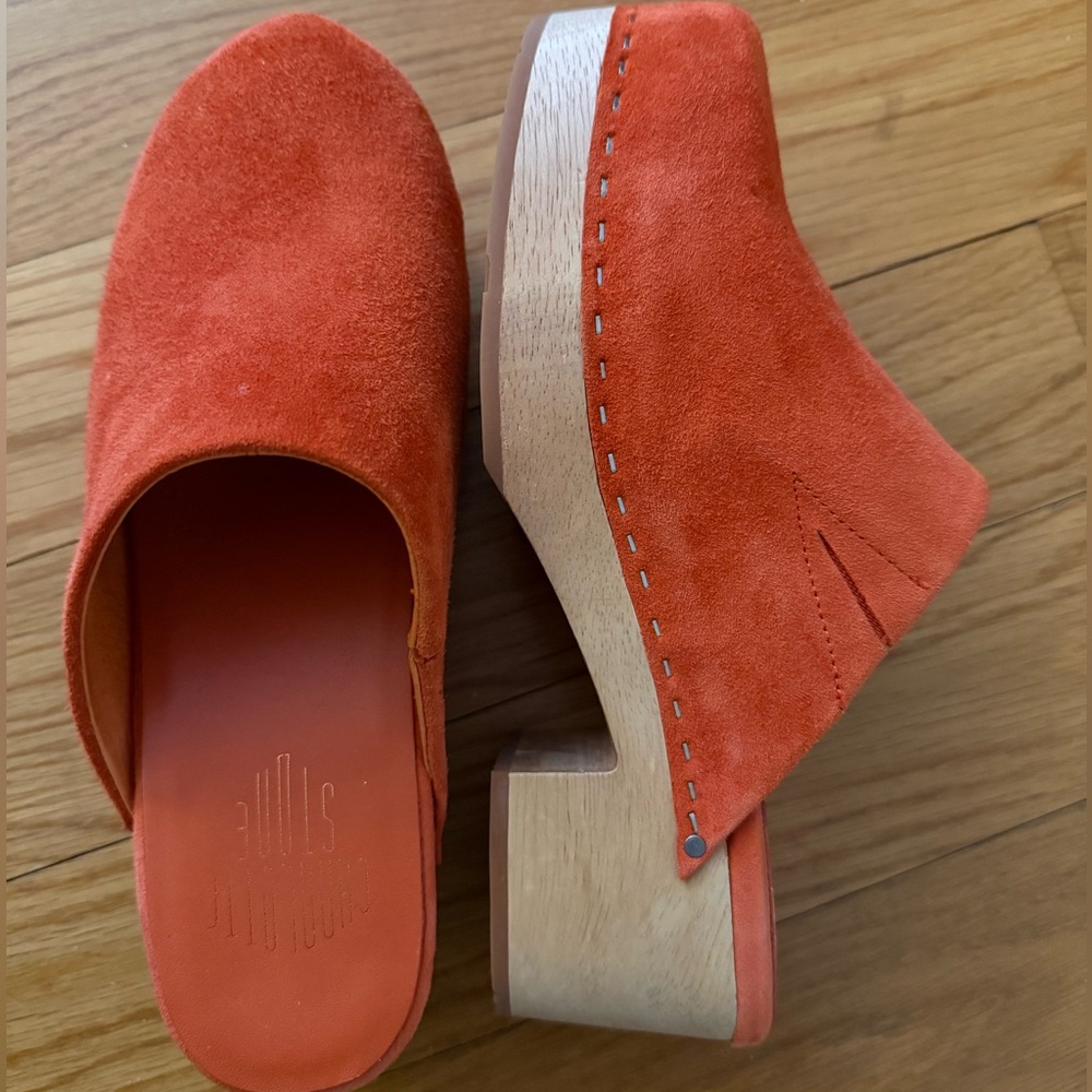 Charlotte Stone Bright Orange Suede Clogs